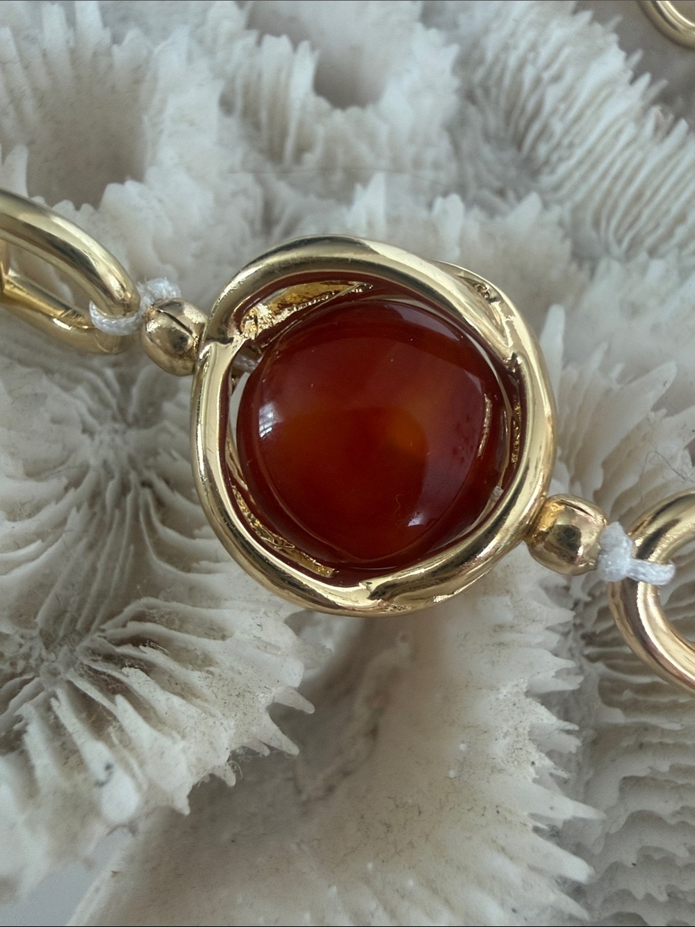 Gold Tone Chain Charm Necklace with Red/Brown Stone and Pavé Circle Charm - Picture 4 of 4